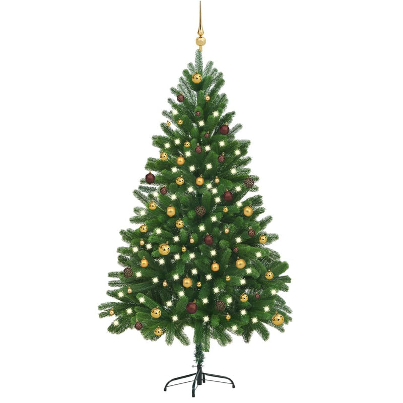 Vidaxl Kunstkerstboom con iluminación y bolas de Navidad de 210 cm verde