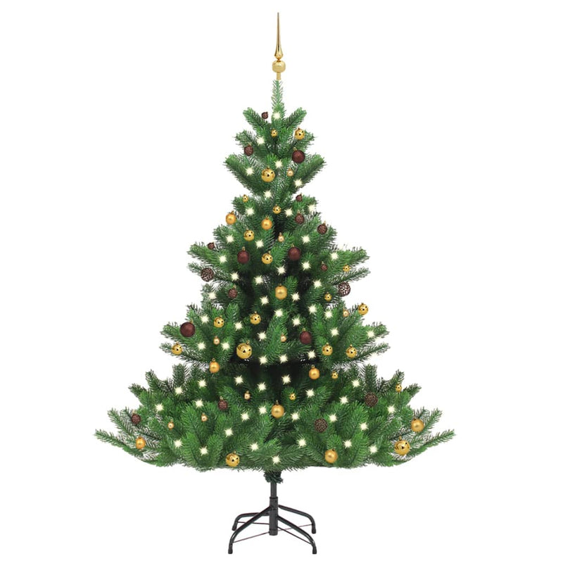 Vidaxl Kunstkerstboom Nordmann con LED y bolas de Navidad de 210 cm verde