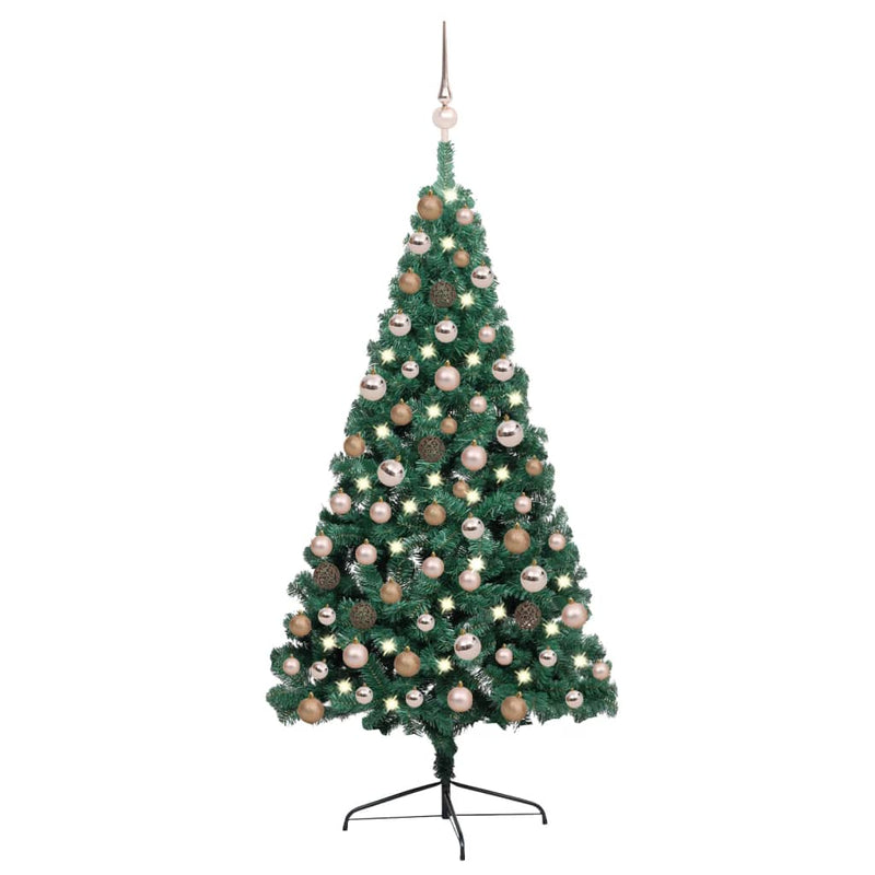 Vidaxl Kunstkerstboom con iluminación y bolas de Navidad de medio de 120 cm de verde