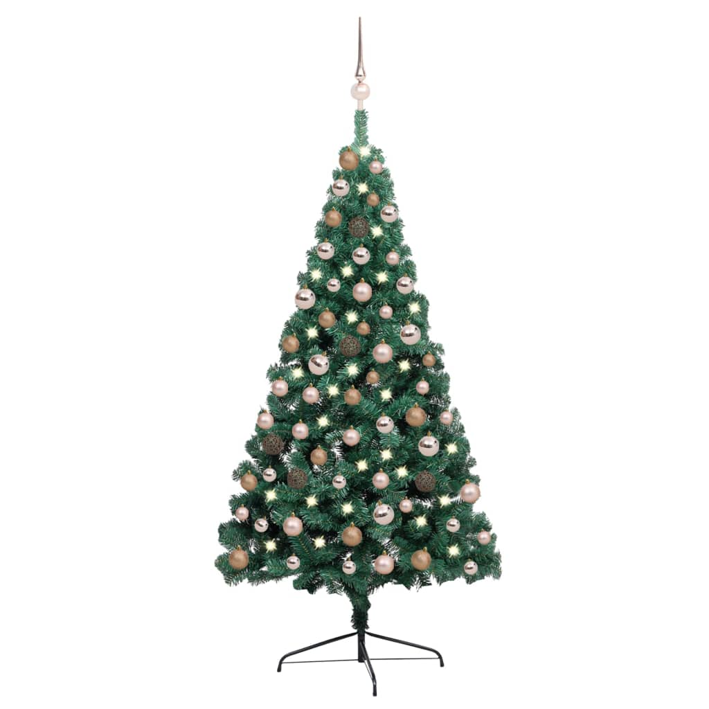 Vidaxl Kunstkerstboom con iluminación y bolas de Navidad a las media de 150 cm de verde