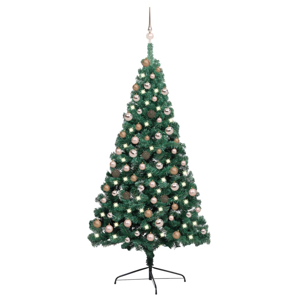 Vidaxl Kunstkerstboom con iluminación y bolas de Navidad de medio 180 cm verde