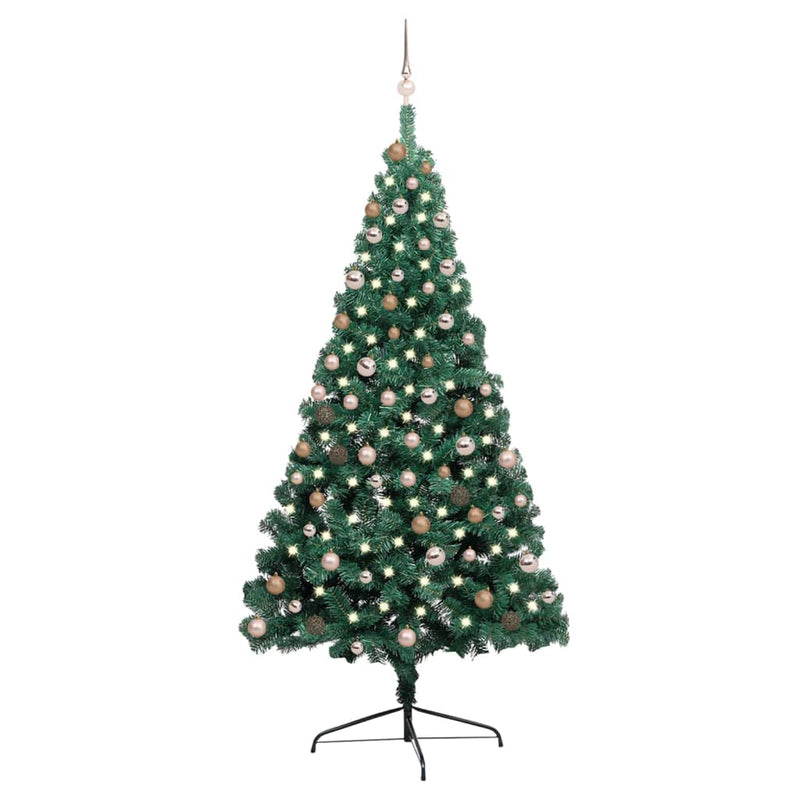 Vidaxl Kunstkerstboom con iluminación y bolas de Navidad de 210 cm de verde