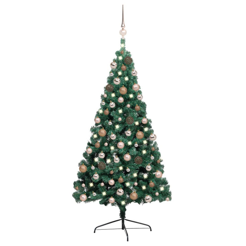 Vidaxl Kunstkerstboom con iluminación y bolas de Navidad de medio 240 cm verde