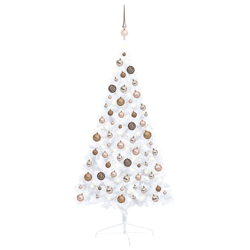 Vidaxl Kunstkerstboom con iluminación y bolas de Navidad medio después de 120 cm de blanco