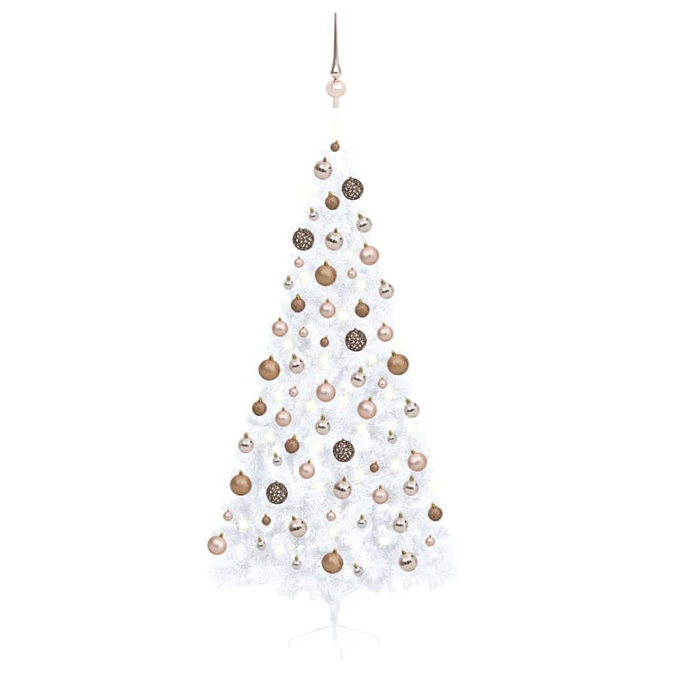 VidaXL Kunstkerstboom met verlichting en kerstballen half 210 cm wit