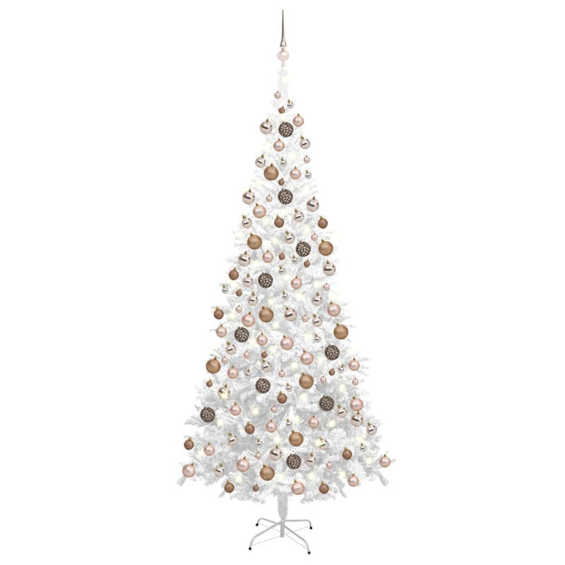 Vidaxl Kunstkerstboom con iluminación y bolas de Navidad L 240 cm blanco