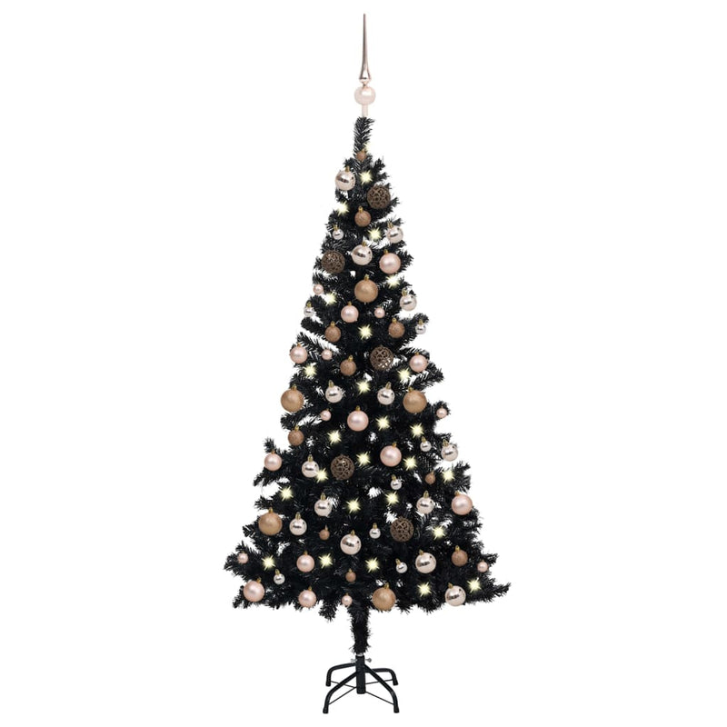 Vidaxl Kunstkerstboom con illuminazione e palline di Natale 120 cm PVC nero