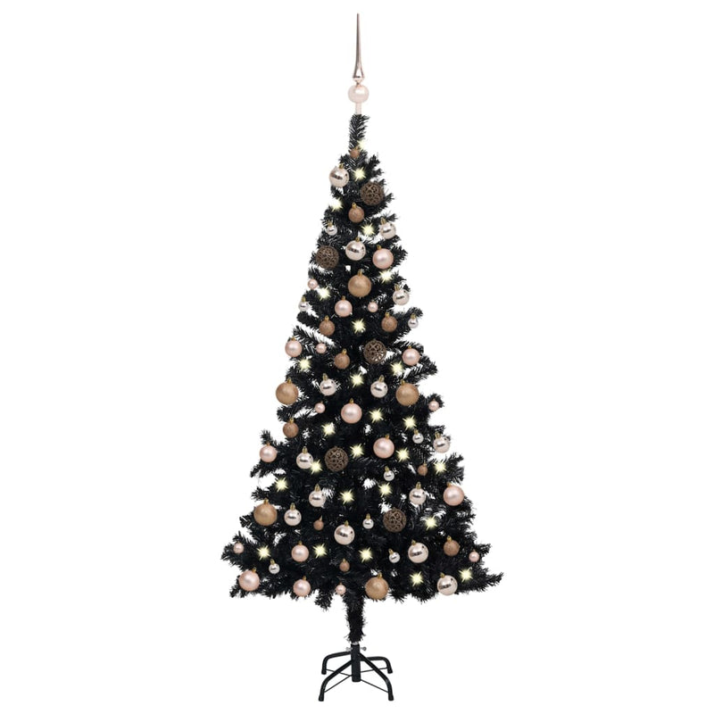 Vidaxl Kunstkerstboom con illuminazione e palline di Natale 150 cm PVC nero
