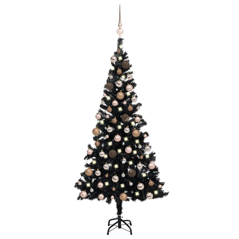 Vidaxl Kunstkerstboom con illuminazione e palle di Natale 180 cm PVC nero