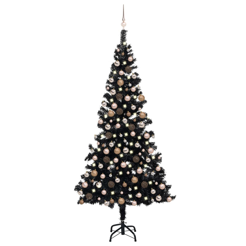 Vidaxl Kunstkerstboom con iluminación y bolas de Navidad de 210 cm PVC Negro