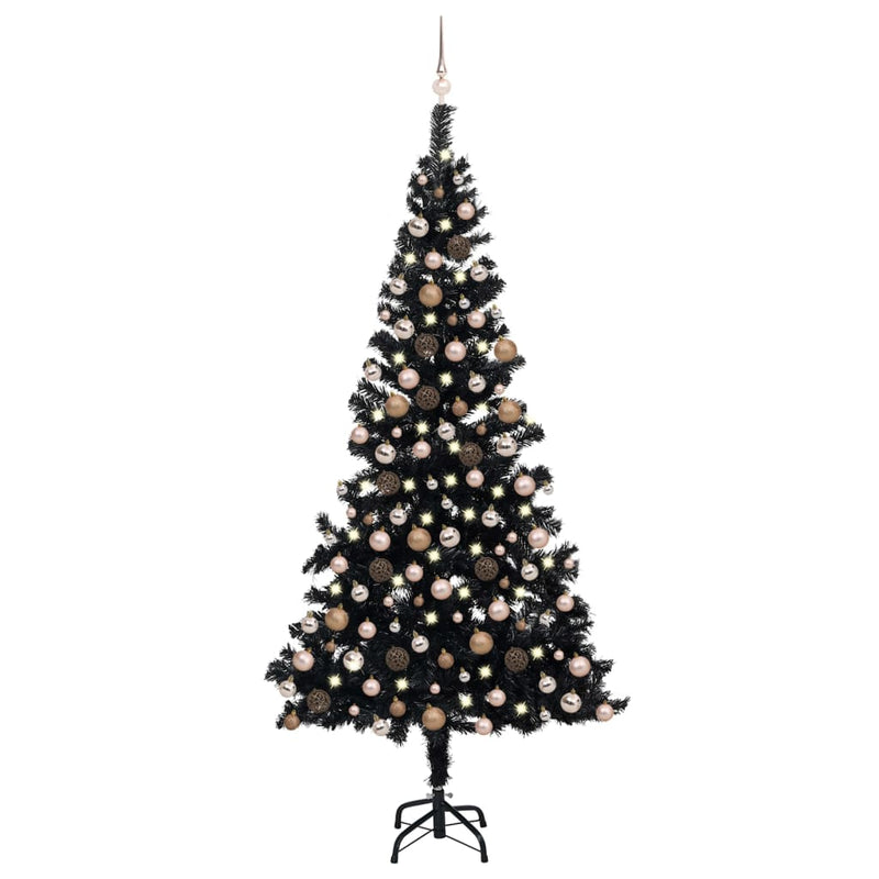 Vidaxl Kunstkerstboom con iluminación y bolas de Navidad de 240 cm PVC Negro
