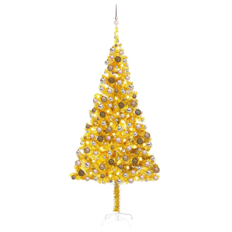Vidaxl Kunstkerstboom con iluminación y bolas de Navidad de 240 cm de oro