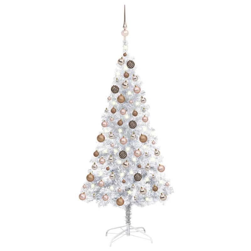 Vidaxl Kunstkerstboom con iluminación y bolas de Navidad de 150 cm Pet Silver