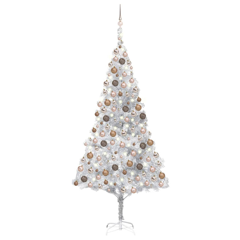Vidaxl Kunstkerstboom con iluminación y bolas de Navidad de 210 cm Pet Silver