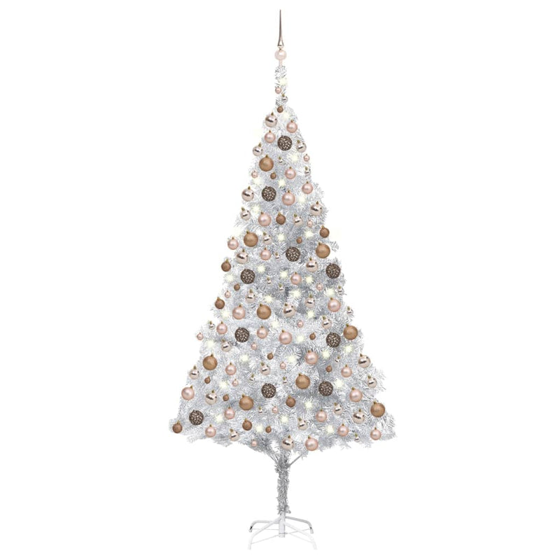 Vidaxl Kunstkerstboom con iluminación y bolas de Navidad de 240 cm Pet Silver