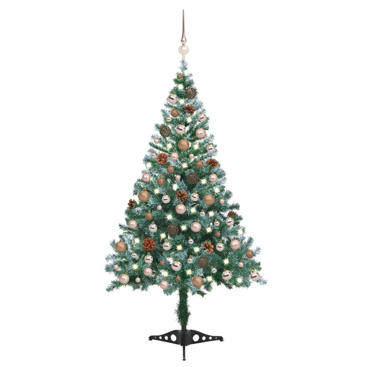 VidaXL Kunstkerstboom met verlichting ballen sneeuw dennenappel 150 cm