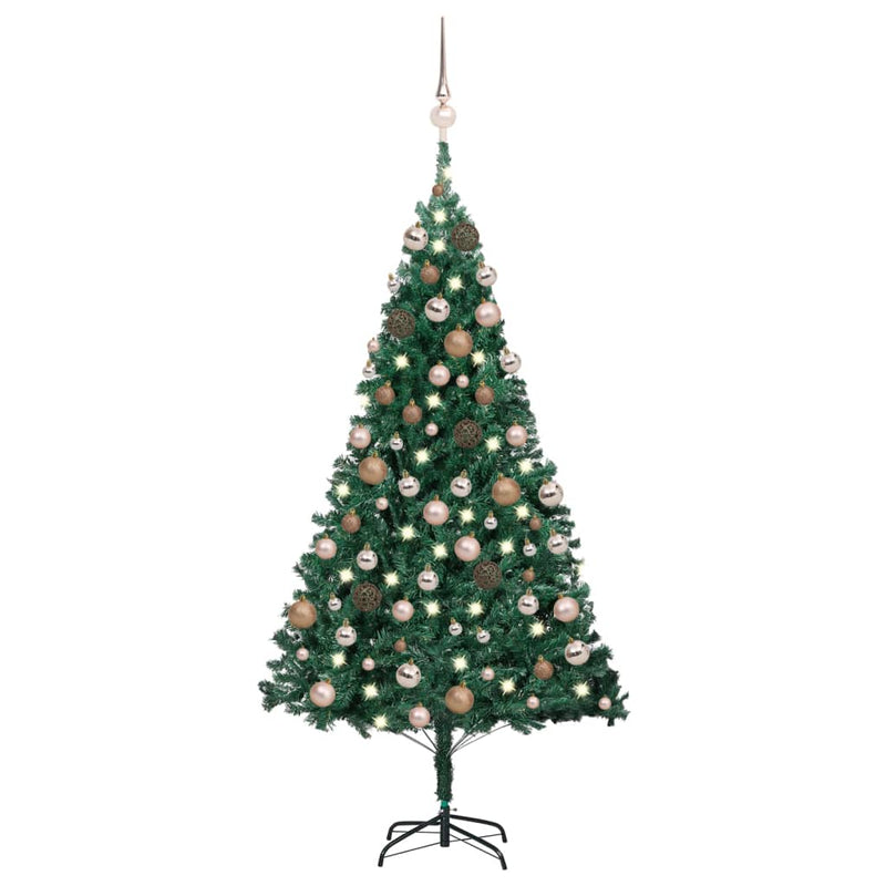 VidaXL Kunstkerstboom met verlichting en kerstballen 120 cm PVC groen
