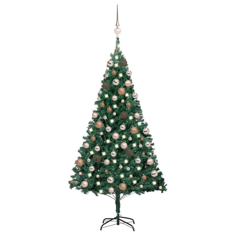 Vidaxl Kunstkerstboom con iluminación y bolas de Navidad de 150 cm PVC Green