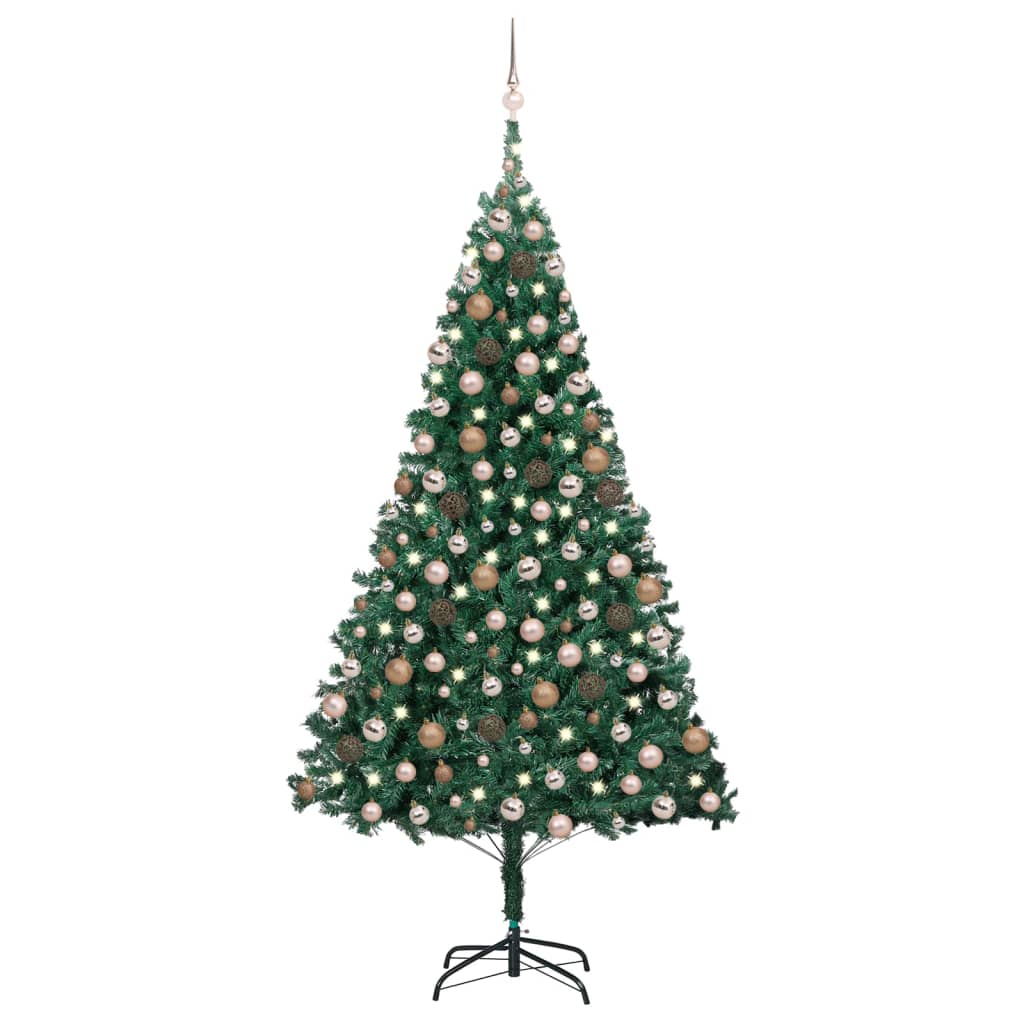 Vidaxl Kunstkerstboom con iluminación y bolas de Navidad de 240 cm verde