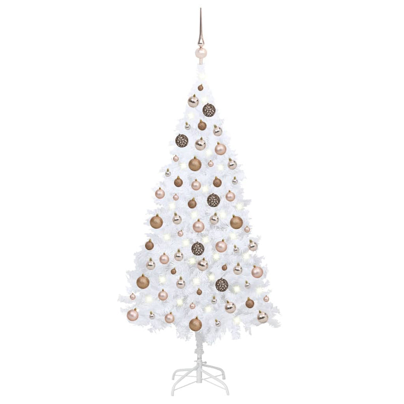 Vidaxl Kunstkerstboom con iluminación y bolas de Navidad de 150 cm PVC White