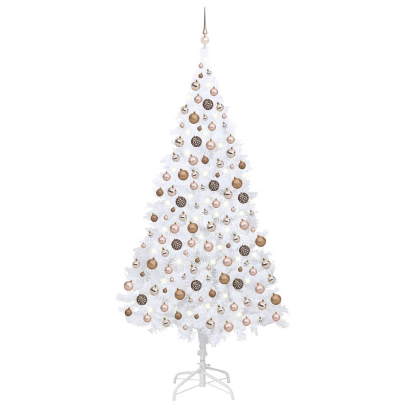 Vidaxl Kunstkerstboom con iluminación y bolas de Navidad de 210 cm PVC White