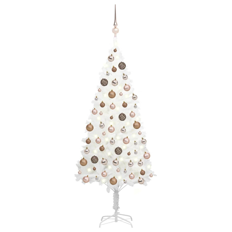 Vidaxl Kunstkerstboom con iluminación y bolas de Navidad de 150 cm PVC White