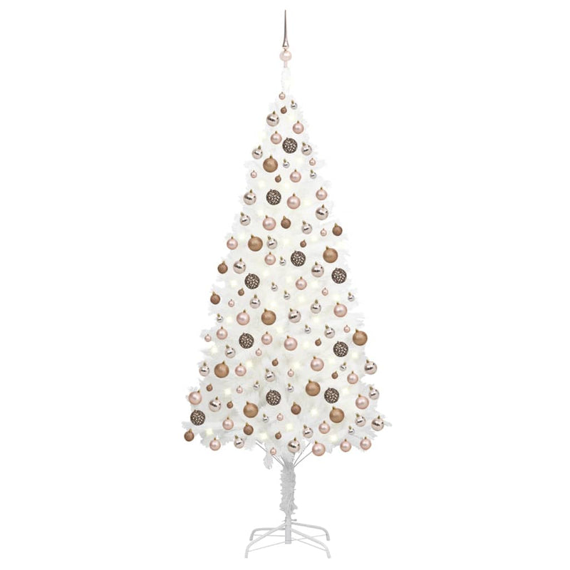 Vidaxl Kunstkerstboom con iluminación y bolas de Navidad de 210 cm PVC White
