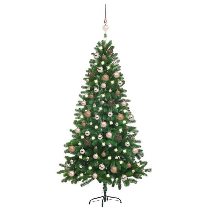 Vidaxl Kunstkerstboom con iluminación y bolas de Navidad de 150 cm verde