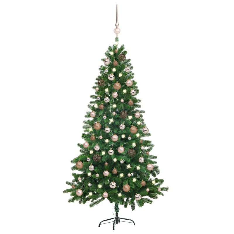 Vidaxl Kunstkerstboom con iluminación y bolas de Navidad de 180 cm verde