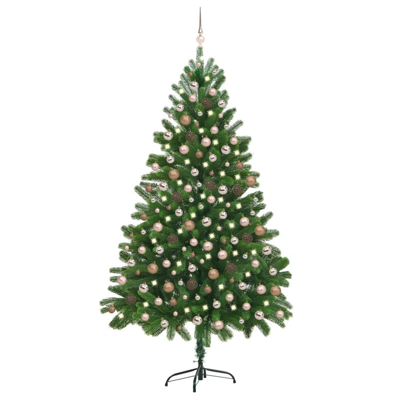 Vidaxl Kunstkerstboom con iluminación y bolas de Navidad de 210 cm verde