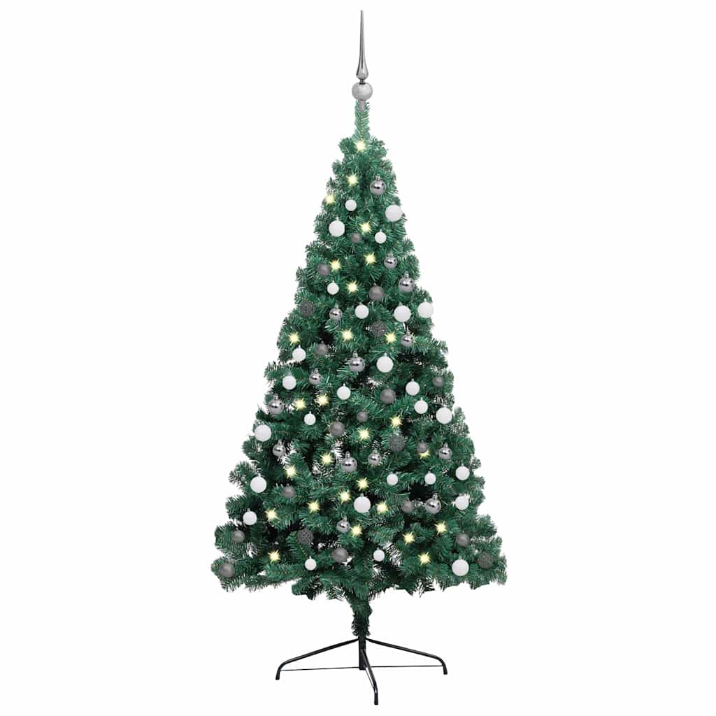 VidaXL Kunstkerstboom with lighting and Christmas balls Half 210 cm Green