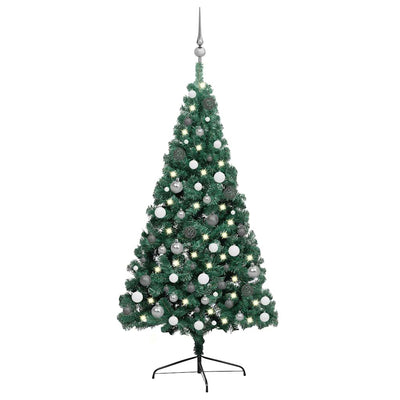 Vidaxl Kunstkerstboom con iluminación y bolas de Navidad de medio 240 cm verde