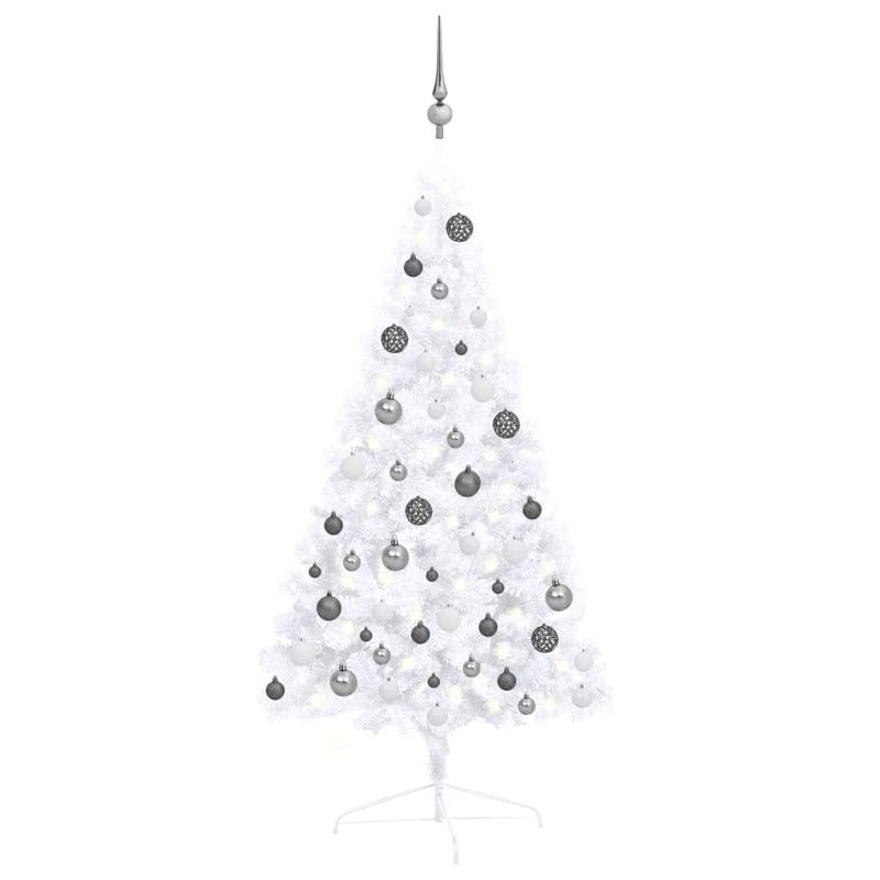 VidaXL Kunstkerstboom met verlichting en kerstballen half 120 cm wit