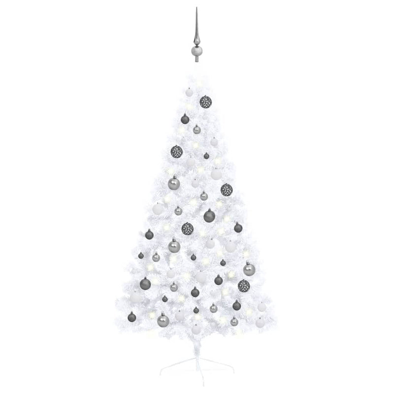 VidaXL Kunstkerstboom met verlichting en kerstballen half 150 cm wit