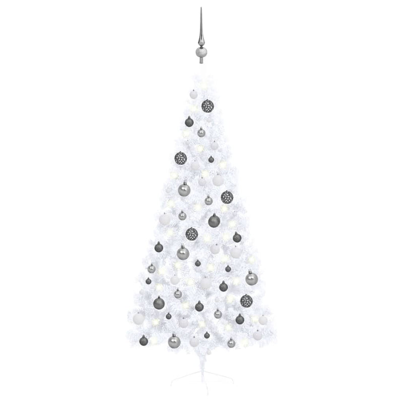VidaXL Kunstkerstboom met verlichting en kerstballen half 180 cm wit