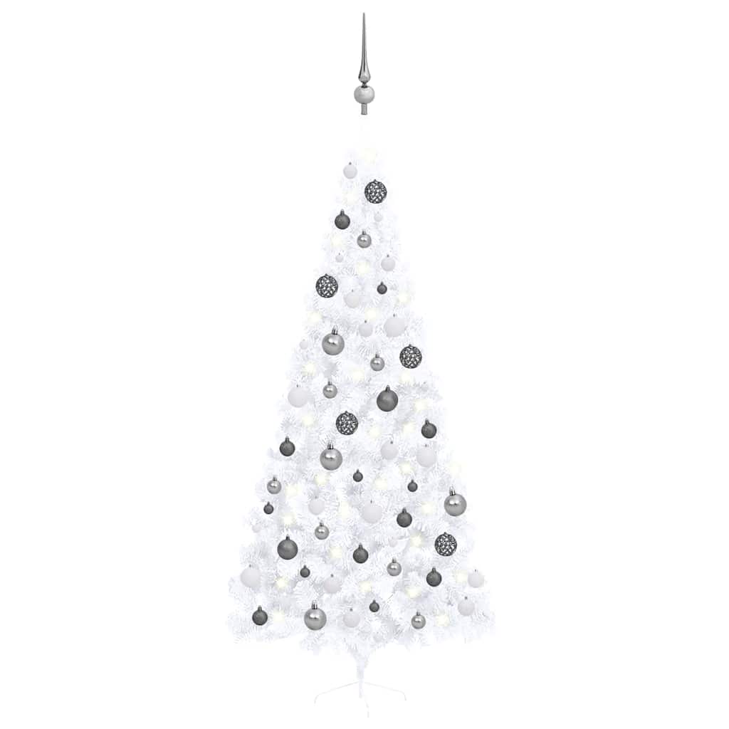 Vidaxl Kunstkerstboom con iluminación y bolas de Navidad de medio 240 cm de blanco