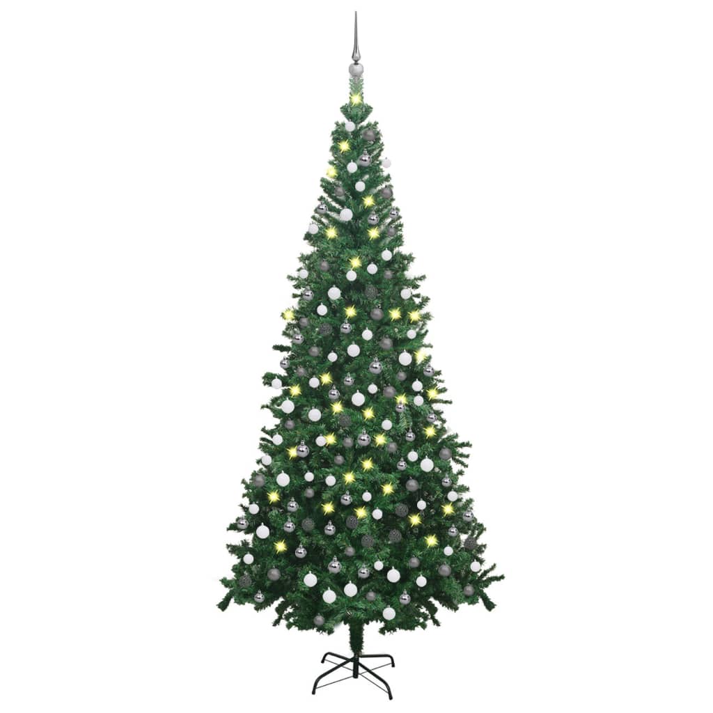 Vidaxl Kunstkerstboom con iluminación y bolas de Navidad l 240 cm verde