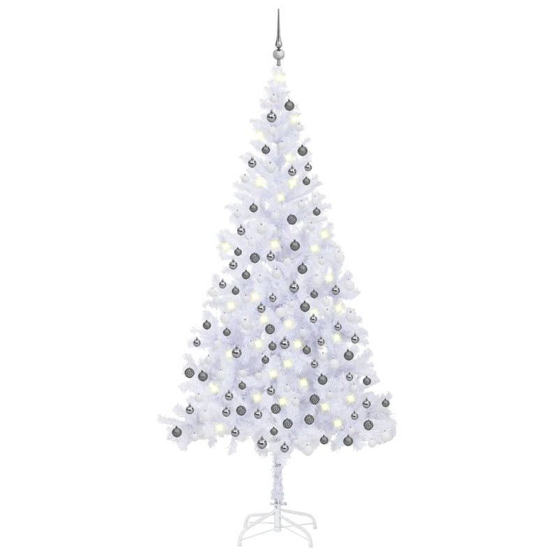 Vidaxl Kunstkerstboom con iluminación y bolas de Navidad L 240 cm blanco