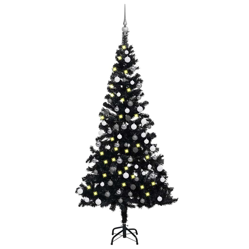 Vidaxl Kunstkerstboom con illuminazione e palline di Natale 120 cm PVC nero