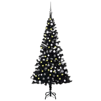 Vidaxl Kunstkerstboom con iluminación y bolas de Navidad de 150 cm PVC Negro