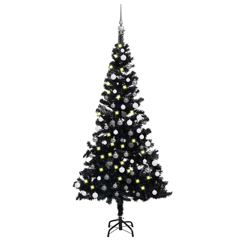 Vidaxl Kunstkerstboom con iluminación y bolas de Navidad de 150 cm PVC Negro
