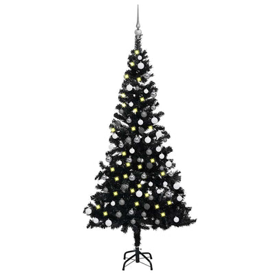 Vidaxl Kunstkerstboom con iluminación y bolas de Navidad de 180 cm PVC Negro