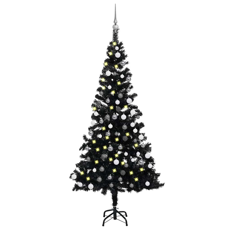 Vidaxl Kunstkerstboom con iluminación y bolas de Navidad de 180 cm PVC Negro