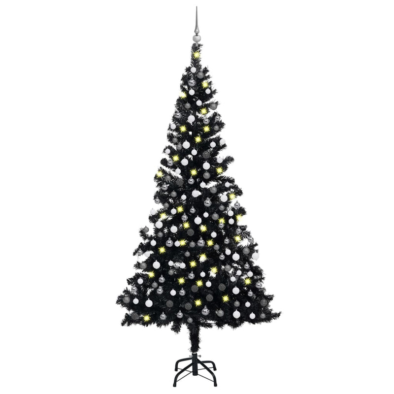 Vidaxl Kunstkerstboom con iluminación y bolas de Navidad de 210 cm PVC Negro