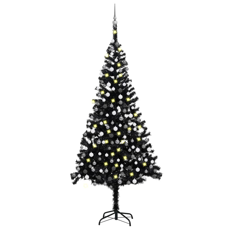 Vidaxl Kunstkerstboom con iluminación y bolas de Navidad de 240 cm PVC Negro