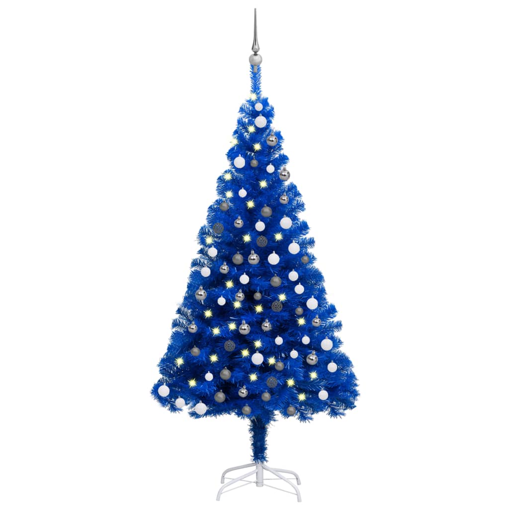 VidaXL Kunstkerstboom met verlichting en kerstballen 180 cm PVC blauw