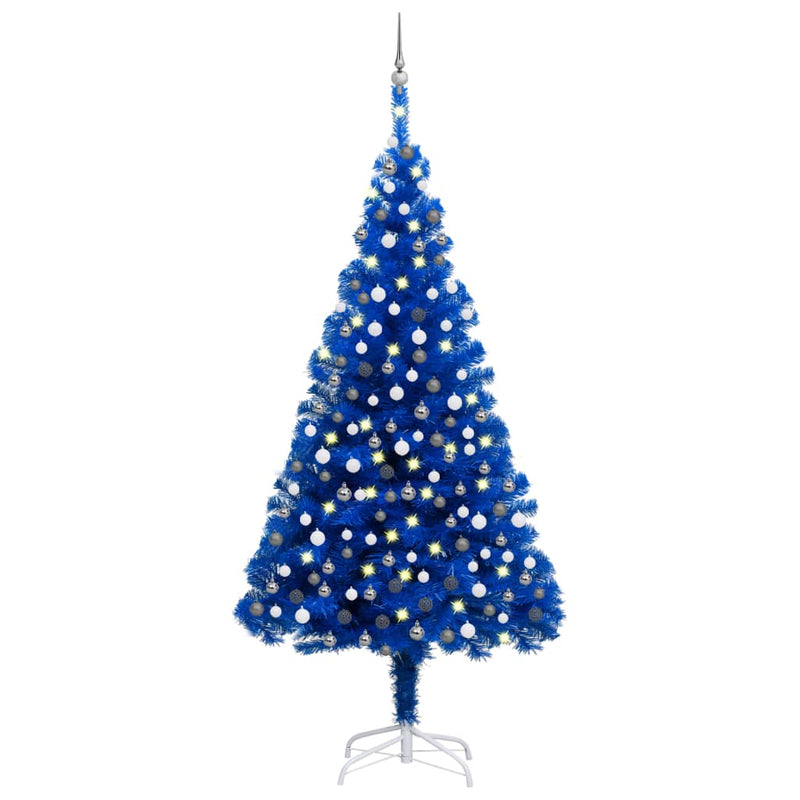 Vidaxl Kunstkerstboom con iluminación y bolas de Navidad de 210 cm PVC Blue