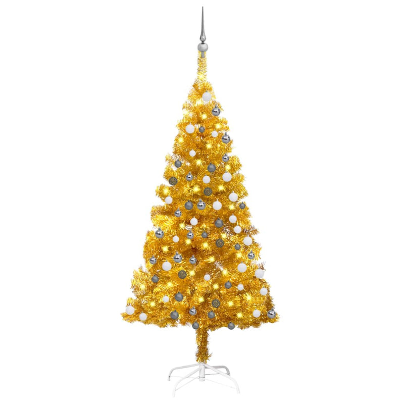 Vidaxl Kunstkerstboom con iluminación y bolas de Navidad de 150 cm de oro