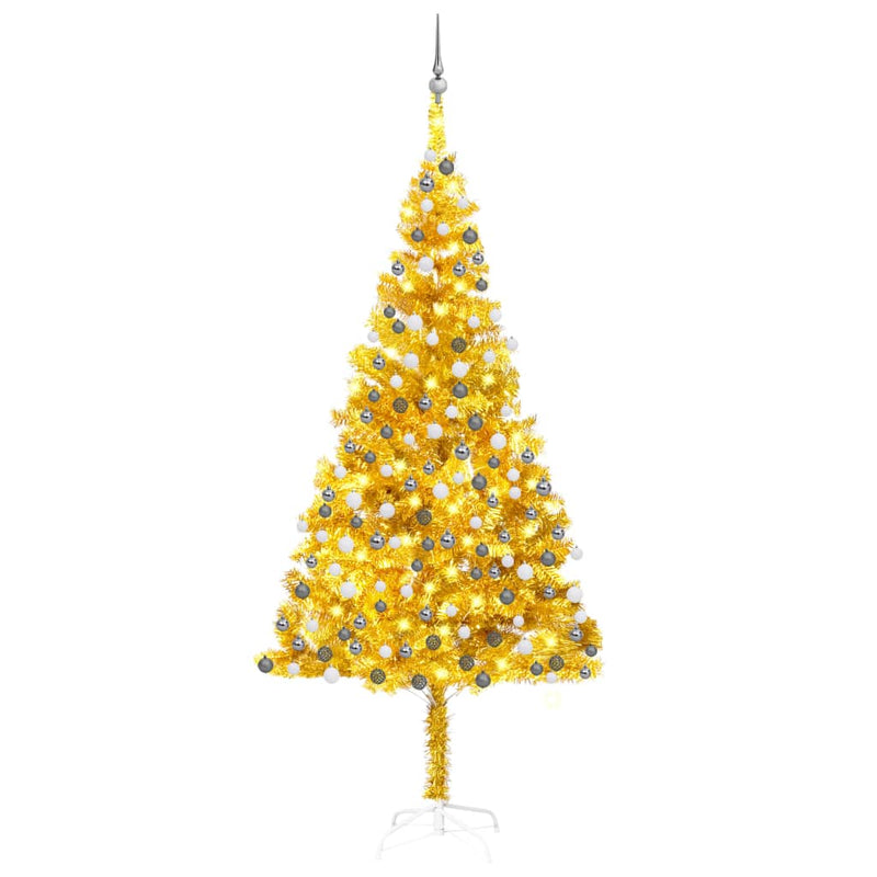Vidaxl Kunstkerstboom con iluminación y bolas de Navidad de 240 cm de oro
