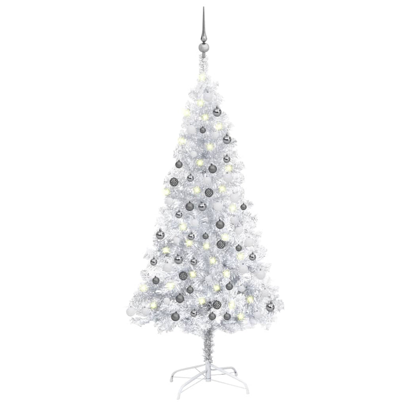 Vidaxl Kunstkerstboom con iluminación y bolas de Navidad de 150 cm Pet Silver